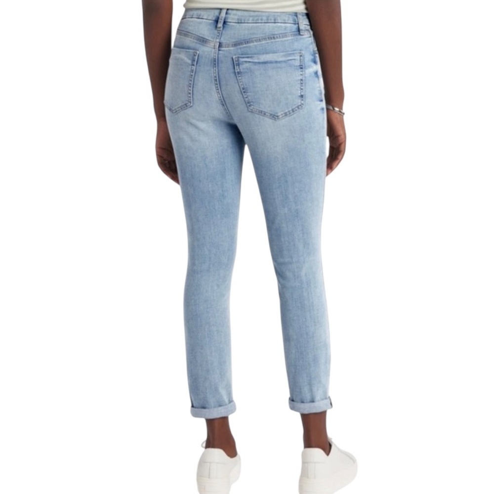 Studio Blue Light Wash Distressed Ripped Knee High Waist Boyfriend Jeans 31 - Picture 3 of 13